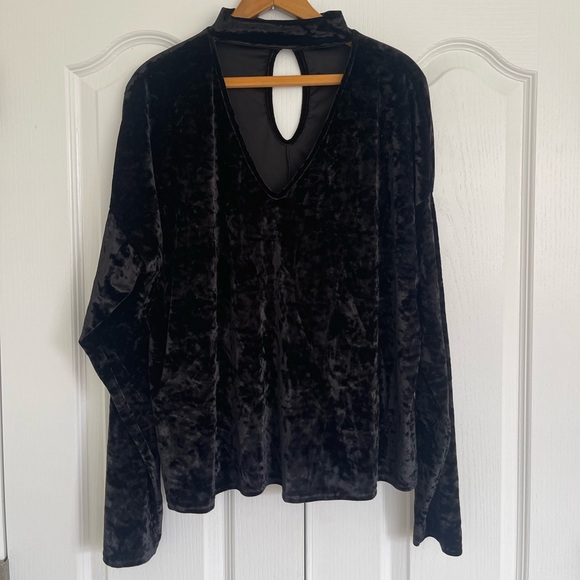 Missguided Tops - Missguided velvet black v-neck with mock neck size 20